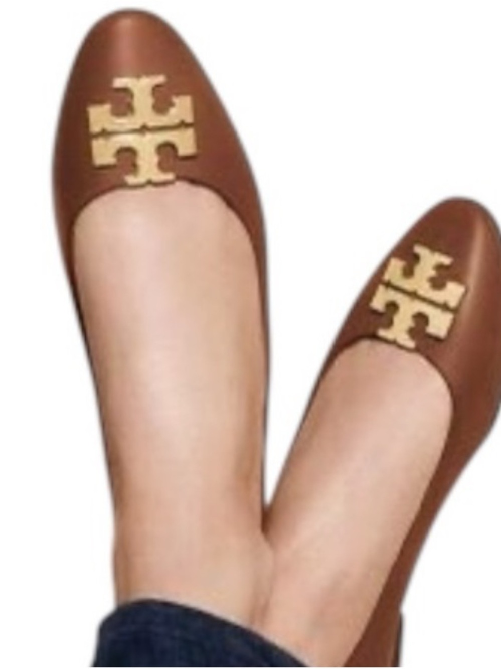 Tory Burch Raleigh Ballet Flats Leather Gold Logo‎ Slip On Size 7.5 - Picture 2 of 14